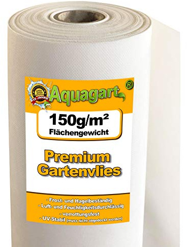 2,5m Aquagart Gartenvlies gegen Unkraut 150g /m² I Anti Unkrautvlies wasserdurchlässig I Unkrautsperre für Garten Hochbeet Gewächshaus Sandkasten I Mulchvlies weiß 2m breit