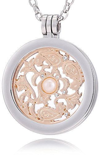 Morella Damen Halskette 70 cm Edelstahl und Anhänger mit Coin Windornament Rosegold 33 mm im Schmuckbeutel