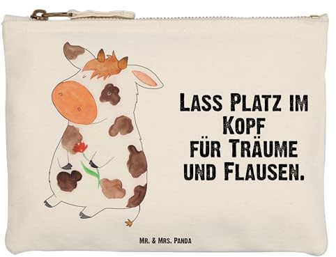 Mr. & Mrs. Panda Schlampermäppchen Kuh Größe M - Geschenk, Motivtion, Kulturbeutel, Landwirtin, Hof, Federtasche, Bauernhof, Kosmetiktasche, Federmappe, Spruch, Mäppchen, Make-Up Tasche, Milch