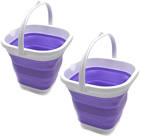 SAMMART 2.6L Set of 2 Super Mini Sqare Collapsible Plastic Bucket - Foldable Square Tub - Portable Fishing Water Pail - Space Saving Outdoor Waterpot (2, Lt. Purple)