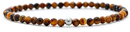 BERGERLIN Tigerauge Armband echt mit 925 Sterling Silberperle - facettierte Perlen - Größe XS