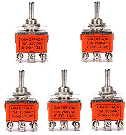 Ruimou 5Pcs Interruptor de palanca 3 Posición 6 Pines 0N/OFF/0N Interruptor DPDT 15A 250V AC Adecuado para Conexiones Eléctricas