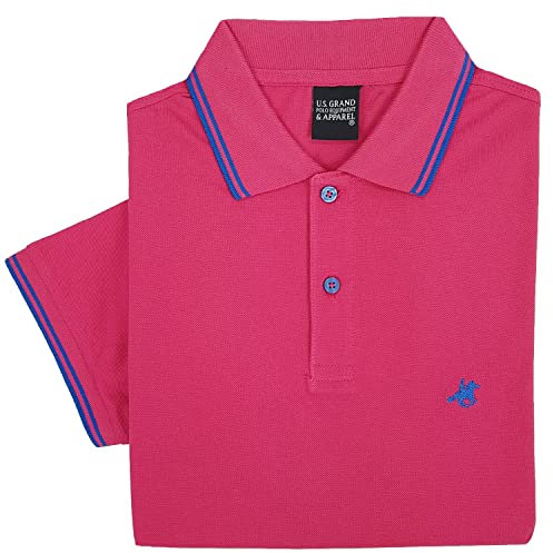 Polo hombre manga corta con botones de colores 100% algodón ligero U.S. Grand Polo, fucsia, L
