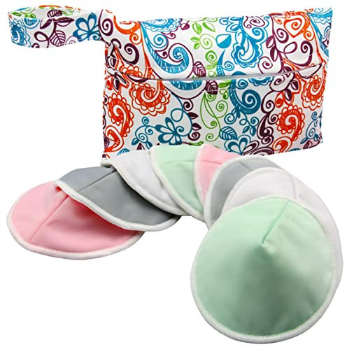 Pinowu 8 cuscinetti lavabili + borsa bagnata + borsa per il lavaggio, cuscinetti per capezzoli per allattamento al seno per maternità, riutilizzabili per l'allattamento al seno (Large 12cm)