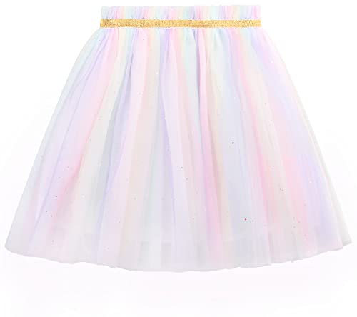 Kinder Mädchen Tutu Rock Regenbogen Tütü Rock Pailletten Prinzessinrock Bunte Minirock Tüllrock Ballett Elastischer Bund Süß Lieblich für Casual Partys Feiern - Mehrfarbig Herstellergr. 120