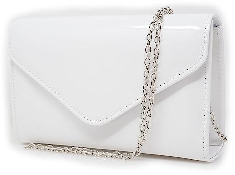Pochette lucida vernice elegante cerimonia da donna ragazza signora borsa a mano piccola clutch bag borsetta sera giorno matrimonio comunione battesimo primavera estate 2025 Ecopelle Bianco