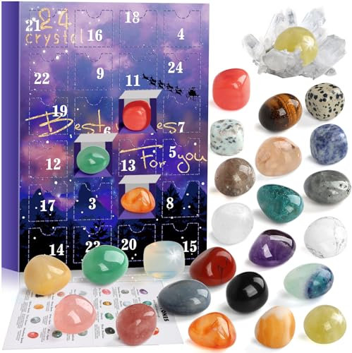 RAMXCION Crystal Advent Calendar 2025, 24 Days Natural Crystals Minerals Fossils Calendars Gemstone Christmas Countdown Calendar Enthusiasts Rock Collection for Kids Girls Boys Women Men Adults