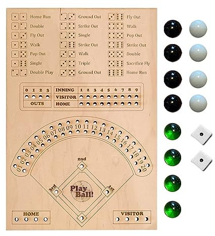 astound Baseball-Würfelspiel - Holzwürfel und Murmel-Brettspiel - Klassisches Mathe-Zahlenspiel mit 12 Glas-Flippern, interaktives Desktop-Sport-Brettspiel