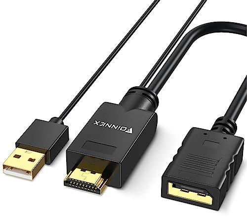FOINNEX HDMI auf DisplayPort Adapter, 4K@60Hz HDMI zu Displayport Konverter HDMI to DP Adapter mit USB Power, HDMI Eingang auf Displayport Ausgang Converter für Laptop Xbox 360 PS4 PS3 NS