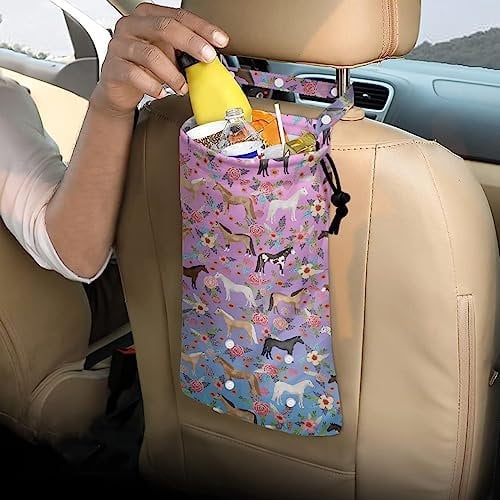HUIACONG Auto-Mülleimer, Pferde-Blumenmuster, Farbverlauf, zum Aufhängen, zusammenklappbar, Mehrzweck-Mülleimer, große Kapazität, Autozubehör