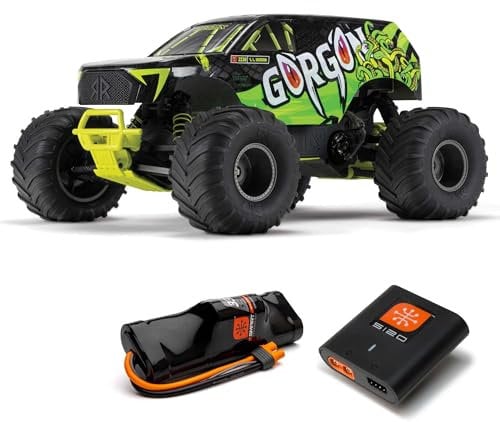 ARRMA 1/10 Gorgon 2WD RTR Monster Truck - Mega 550 14T Bürstenmotor, Spektrum SLT2 2.4GHz, inkl. 3300mAh NiMH Akku & S120 USB-C Ladegerät - Gelb