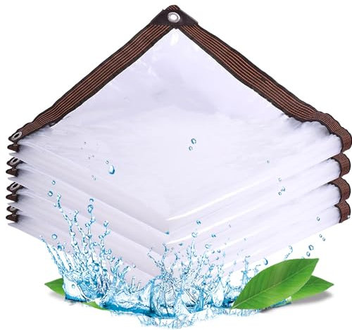 Wasserdicht Transparent Plane mit Ösen, Regenschutz Windschutz Mehrzweck Wasserdicht Plane, Durchsichtig Seitenteile Pavillon Plane, Wetterfeste Faltbar Planen, für Terrasse, Baldachin (2 x 2 m)