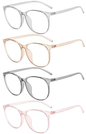 NYGGTYK 4 Piezas De Monturas Transparentes Para Mujer, Monturas Lindas De Dibujos Animados, Monturas De Moda, Monturas De Plástico, Gafas Con Montura Redonda, Gafas Grandes, Gafas Sin Lentes