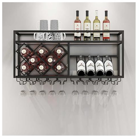 Modern Wine Rack Wall Mounted,Floating Bar Shelves With Glass Holder,Liquor Bottle Display Shelf,Wine Storage Racks,wall Bar Cabinet,alcohol Shelf For Dining Room Wine Cellar,Black/Gold(Black,100*30*4