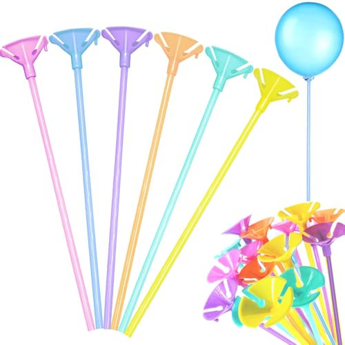 Alethron 20 Stück Luftballon Stäbe, 32cm Ballonständer Bunte, Luftballonstäbe mit Halterung Kunststoff, Wiederverwendbar Ballonstäbe Stäbe Halter für Hochzeit Geburtstag Feiertage Party Dekoration