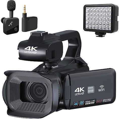 MZZYG Video Camera 18X Zoom 4K Camcorder Digital Camera For Photography Live Streaming 4 Inch Screen Wifi Webcam 64MP Video Camera Recorder(32G SD Card,With MIC Light)