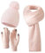 SERENYOU Wintermütze Schal Handschuhe Set Frauen gestrickte Mütze mit Pom Pom Touchscreen Handschuhe Schal 3 in 1 Warmes Set Rosa