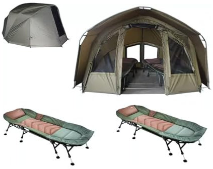 MK-Angelsport Fort Knox 2 Mann Angelzelt mit Winterskin und 2 Angelliegen - inkl Moskitonetz, extrem temperaturstabil