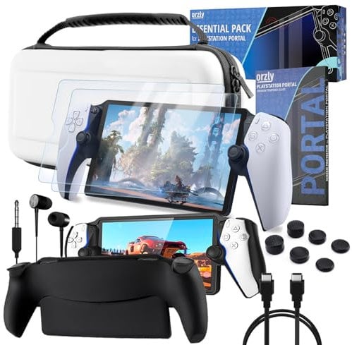 Set di accessori progettato per Playstation Portal Case e protezione dello schermo Cuffie Grip Case cavo di ricarica presa pollice e altro ancora per migliorare il gioco remoto Bianco - Confezione