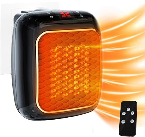 ZUSKYZU Steckdosen Heizlüfter mit Fernbedienung,Mini Keramik Heizlüfter Bad Energiesparend Leise Heizung1200W Heizstrahler mit 12h Timer Thermostat Überhitzungsschutz für Schlafzimmer Büro