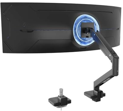 FOH Gaming Monitor Halterung Tisch Gasdruckfeder, Tischhalterung für 17-49 Zoll (43-125cm) Curved Monitor, Schwerlast Monitor Arm Tragfähigkeit bis 20kg, Bildschirm Halterung VESA 75&100mm (Schwarz)