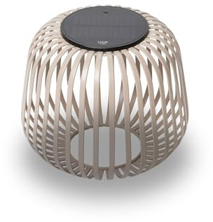 LUUK Studio Kabellose Tischlampe aufladbar via Solar & USB-C, modernes Boho Design, dimmbar & Windlicht, IP65 wetterfeste Außenbeleuchtung, Solar Designlampe für drinnen & draußen, Nomad Braun