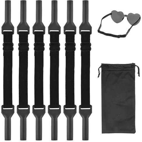 Glasses Strap - 6 Pcs Anti-slip Glasses Strap, Adjustable Sports Sunglasses Cord, Eyewear Retainer, Glass Band with Bag, Glass Neck Strap for Men, Women and Kids Running, Camping, Reading (black)