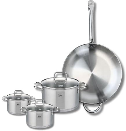 ELO 9500050 Batterie de cuisine 4 pièces, Set de 1 Poêle de cuisson 32 cm et 3 faitouts 12, 14 et 20 cm Elo Profi Citrin, inox, induction, Gris
