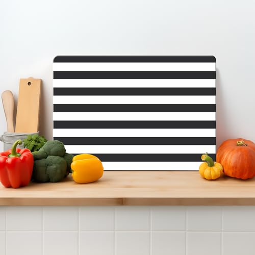 Textured Glass Chopping Board Worktop Saver for Kitchens, Durable, Easy-Clean, Scratch Resistant, Hygienic, Non Slip Feet, Black Stripe, Available in Two Sizes (L)