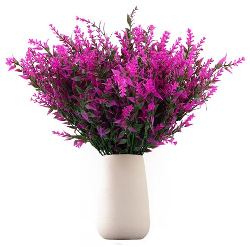 12 Piezas Flores Artificiales de Lavanda,Ramo de Flores Artificiales Morado,Lavanda Flor de Plastico,Falsas Arbustos Plantas para Exterior Interior Boda Fiesta Jardín Oficina Ventana Porche (Fucsia)