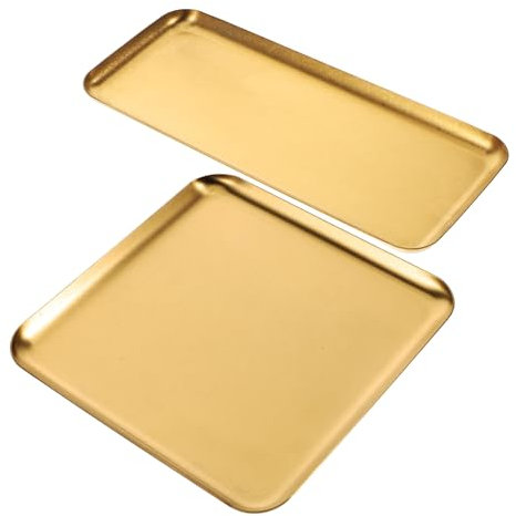 Luxshiny 2 Piezas Disco de Acero Inoxidable Dorado bandejas de Comida para Fiestas bandejas para Servir Comida Decorativas Plato de Bandeja para Hornear Placa Cuadrada de Acero Inoxidable