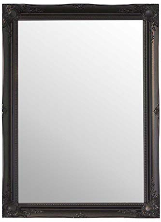 FRAMES BY POST Extra Large Shabby Chic Antique Style Rectangular Wall Mirror, High Gloss Black, 77 x 107 cm
