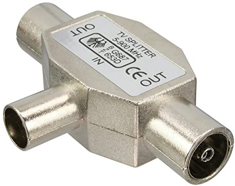 InLine 69914A Antenne T-Verteiler für Radio, 1x Koax Stecker an 2x Koax Buchse