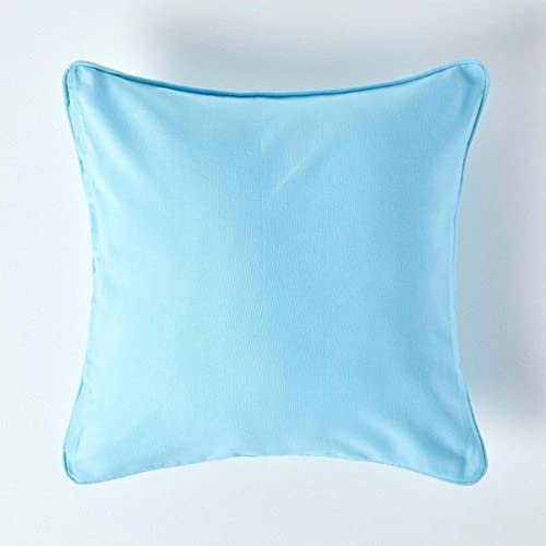 Homescapes hellblaue Kissenhülle 30 x 30 cm, Deko-Kissenbezug mit Reißverschluss aus 100% Baumwolle, unifarbener Zierkissenbezug für Dekokissen und Sofakissen