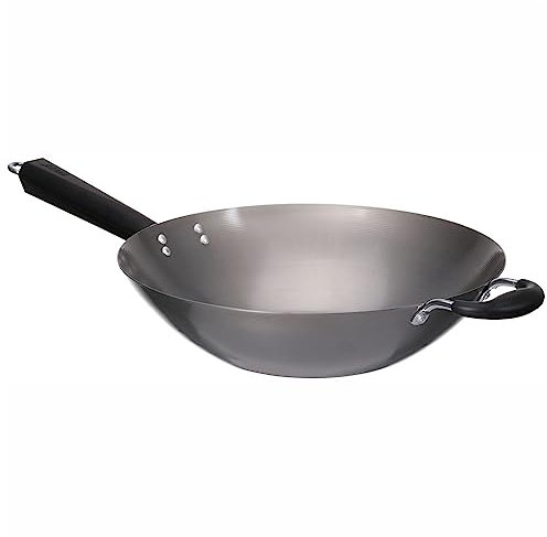 Imusa USA Natürlicher Wok mit dreieckigem Griff, 35,6 cm, silberfarben