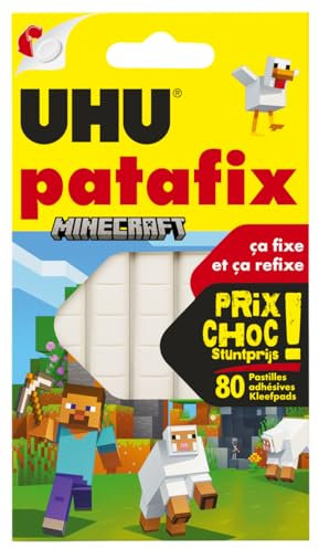 UHU Patafix Blanche Minecraft - Pastilles Adhésives Prédécoupées, Pâte à Fixer, Repositionnables, BLanche, 80 Pastilles