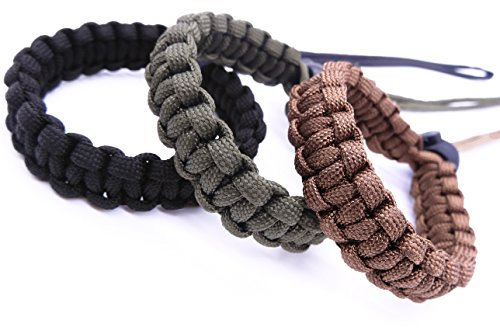 Maveek Camera Wrist Strap Adjustable Braided 550 Paracord/Bracelet Hand Grip Strap for Cameras (Black+Green+Brown)