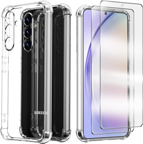 NWNK13 Clear Case for Samsung Galaxy A34 5G Case with 2 Tempered Glass Screen Protector, Soft Bumper Flexible Edge Anti-Scratch Silicone Phone Case Cover Transparent for Samsung A34