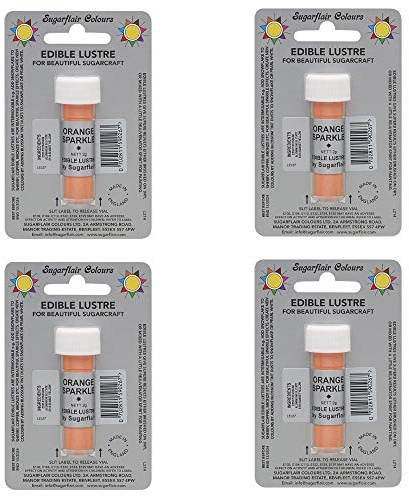 Sugarflair Orange Sparkle Edible Lustre Dust, Add a Lustrous Shine to Cakes or Decorations. Brush On or Add Rejuvenator to Create Eye-Catching Edible Paint, Gives Shine to Your Bakes - 2g (Pack of 4)