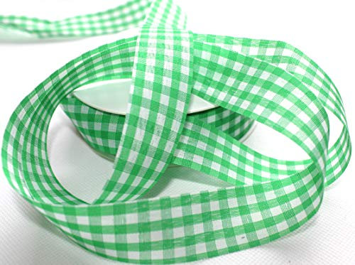 CaPiSo 25m Karoband 40mm Großes Karo Vichy Geschenkband Landhaus Schleifenband Vichykaro Dekoband (Grün)