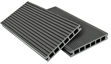 WPC Terrassendielen Top Line Dielen - Komplett-Set Hellgrau | 50 m² (5m x 10m) Holz-Brett Dielen | Boden-Fliesen + Unterkonstruktion & Clips | Balkon Boden-Belag + rutschfest + witterungsbeständig