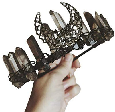 Goneryisour Kreativer Ethnoschmuck für Damen, Krone, Stirnband – künstlicher Rohkristall, Legierung, Mond, Haarreif, Tiara