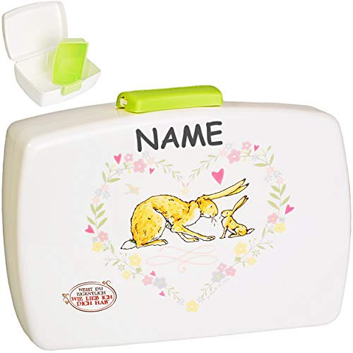 alles-meine.de GmbH Lunchbox/Brotdose - Hase - Weißt du eigentlich, wie lieb ich Dich hab ? - inkl. Name - BPA frei - mit extra Einsatz/herausnehmbaren Fach - Brotbüchse Küch..