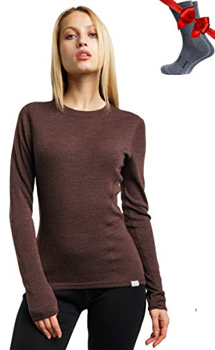 100% Merino Wool Base Layer Womens - Long Sleeve Thermal Shirts + Socks