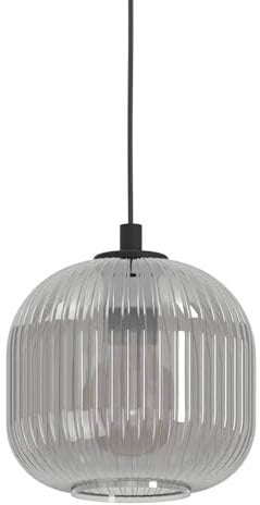 Eglo Suspension luminaire Mantunalle, lampe de plafond suspendue, lustre salon ou salle à manger en métal noir et verre fumé noir transparent, douille E27, Ø 20 cm