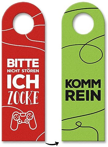 Nicht stören, ich zocke oder Komm rein Türhänger in rot-grün mit Zocker Motiv