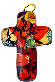 Kreuz-Anhänger Murano-Glas ca.3 5x2 5cm rot