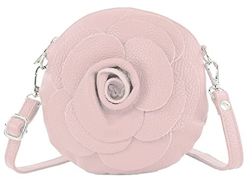 modamoda de T225 Damen Leder Umhängetasche Abendtasche Clutch Blüte Klein handmade in Italy, Farbe:Pastellrosa