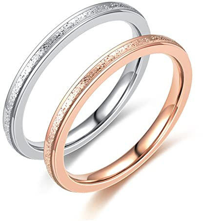 Aotiwe Anello Uomo Donna Rosa Rossa Argento Anelli Bordi a Gradini Con Fascia Opaca Sottile, Acciaio Inossidabile Anelli di Coppia Donna 12 & Uomo 12