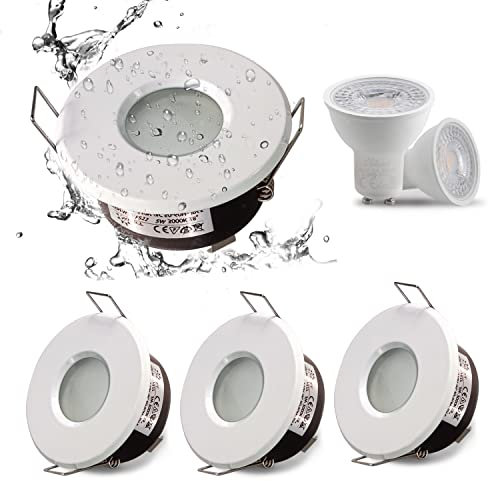 Sweier IP65 Bad Deckenstrahler,Weiß 5W LED Einbaustrahler Badezimmer,Warmweiß 3000K Wasserdichte LED Einbauleuchten für Badezimmer und Küche,Ausschnitt 68 mm Satz von 4